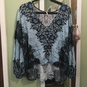 FLORAL BLUE FREE PEOPLE PEASANT TOP